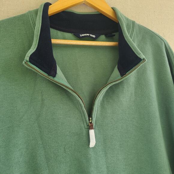 NWOT Lands End Mens Bedford Rib Quarter Zip Sweater Green Soft Pullover Size XXL - Picture 2 of 10